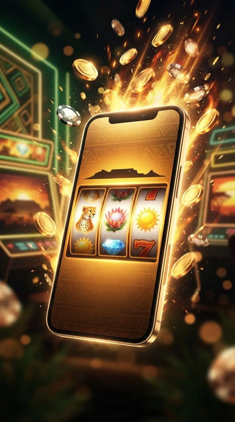 Mobile slots style promo banner with vibrant South African inspired colours