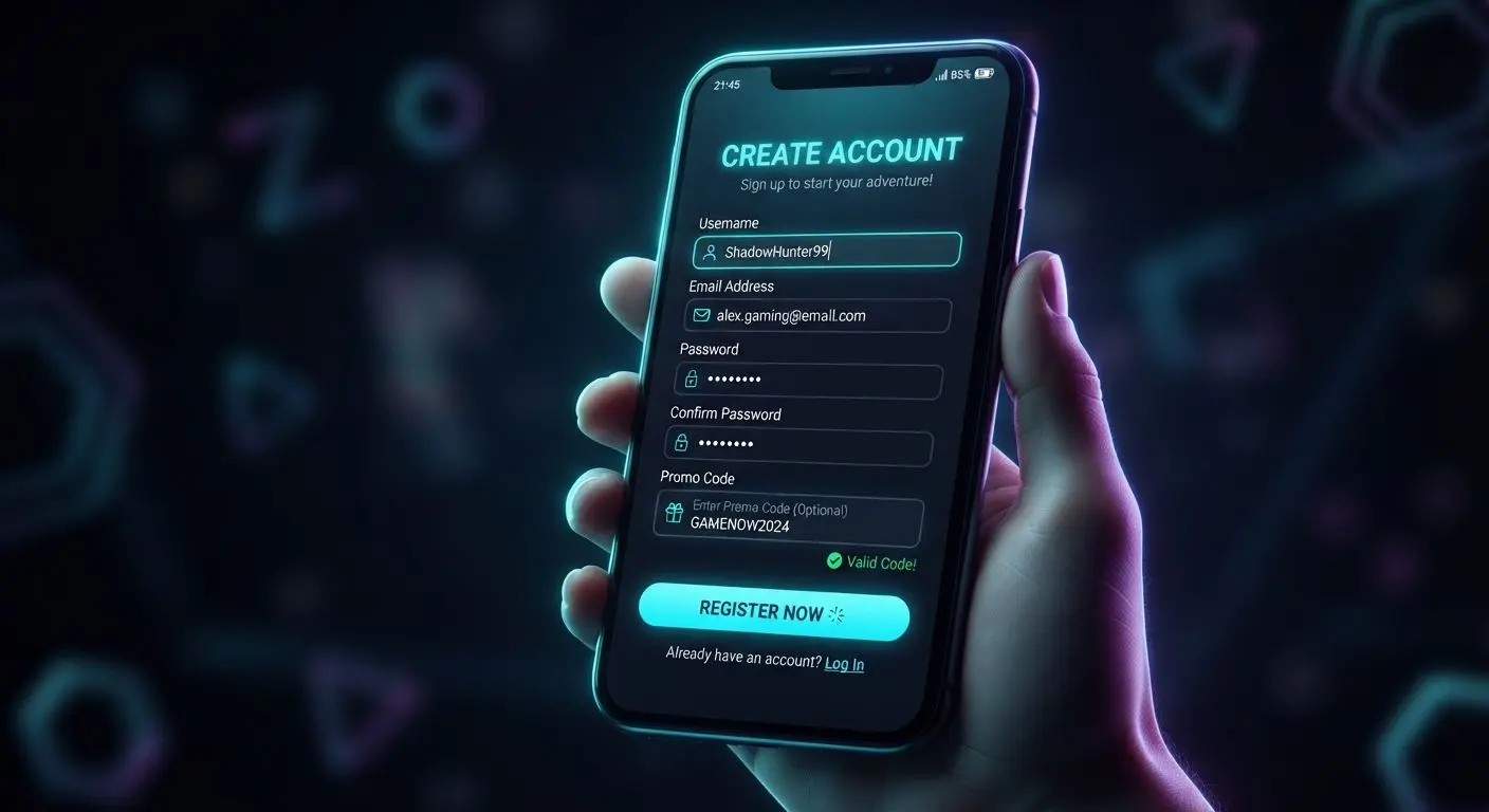 Mobile signup steps with promo code entry for free spins offer
