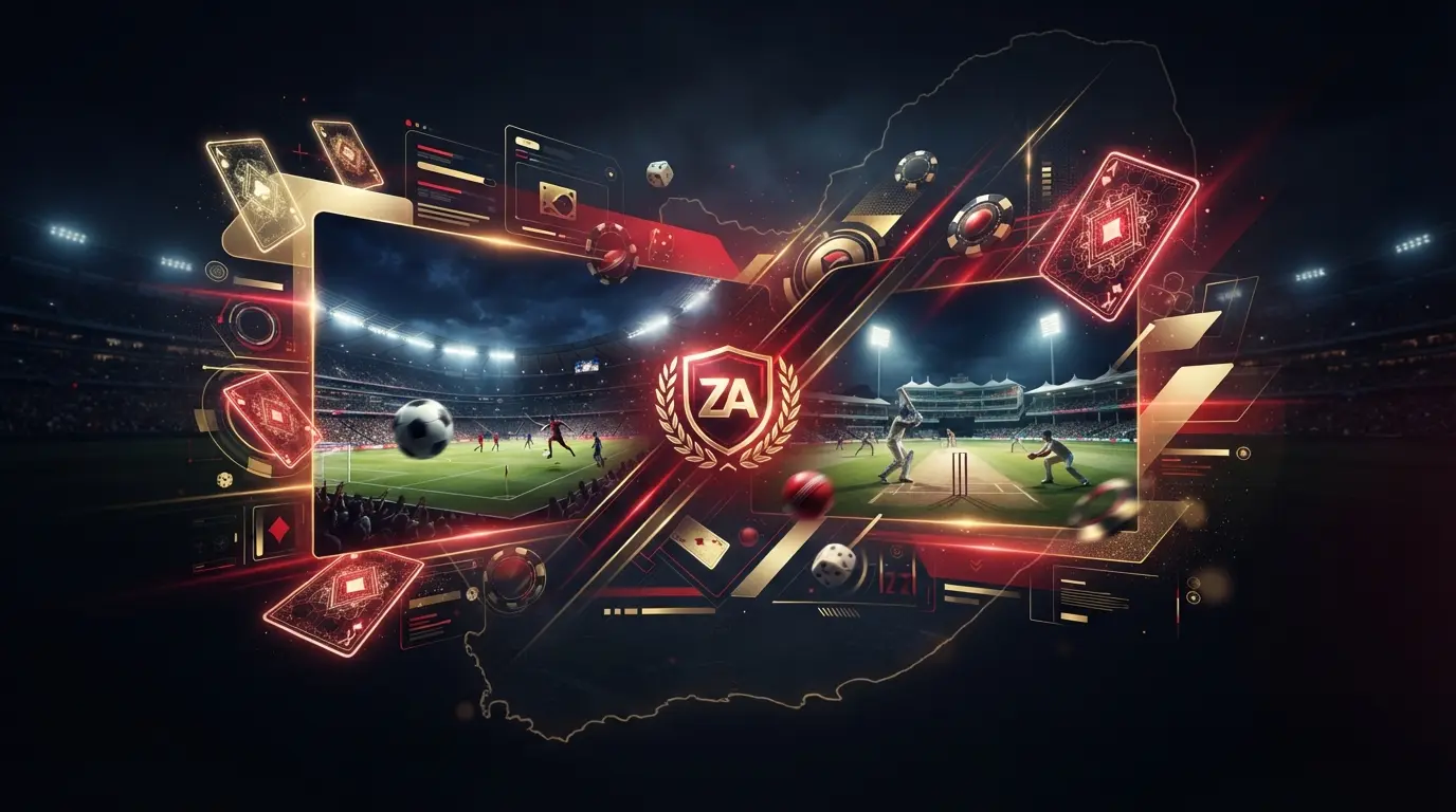 Brand banner with South Africa map, sport elements and digital entertainment theme