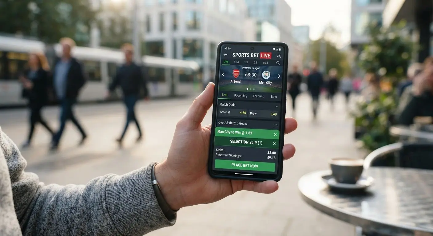 Hand holding Android phone with mobile sports slip interface