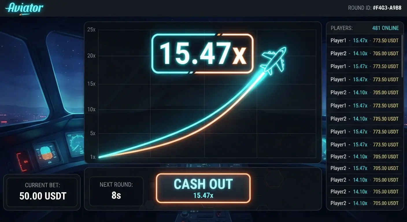 Aviator round interface with multiplier and cash out button