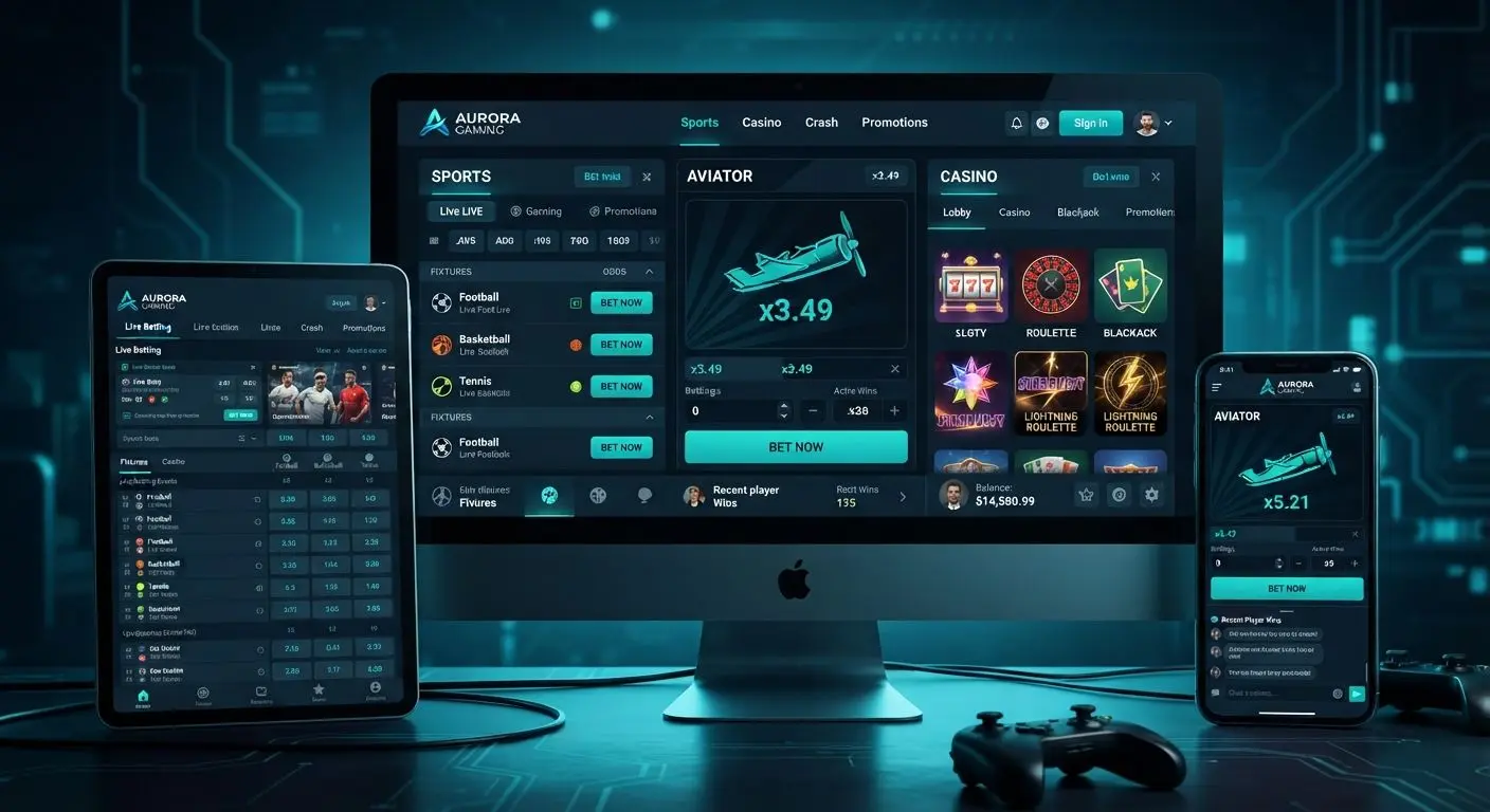 BetXchange style interface switching between sports, Aviator and casino sections