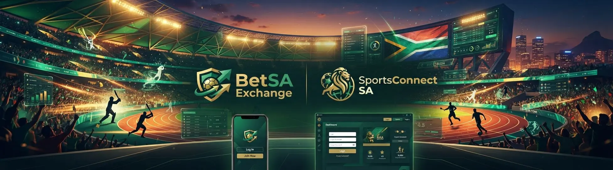 Abstract sports stadium banner for South African online betting and login page