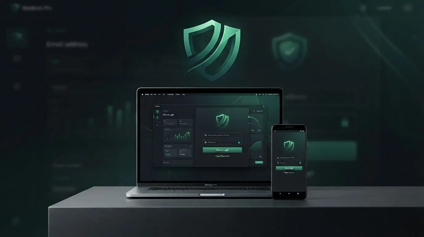 Secure account login banner with phone and desktop devices