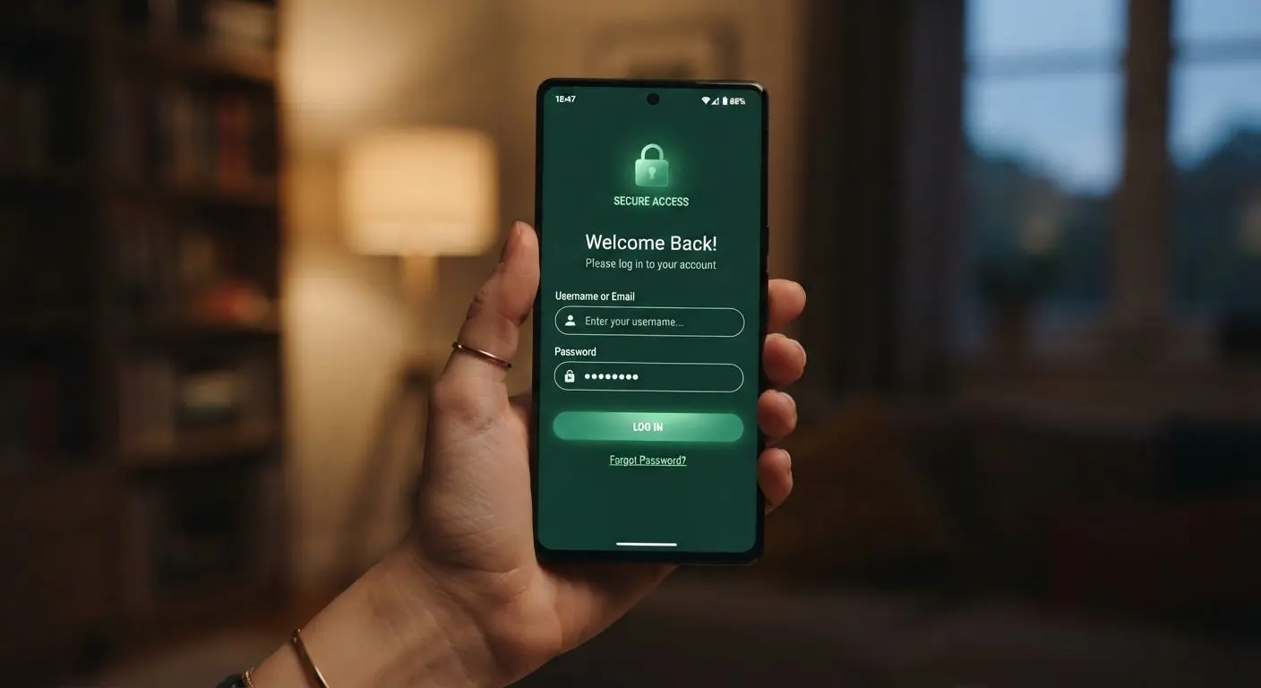 Mobile phone showing secure login page