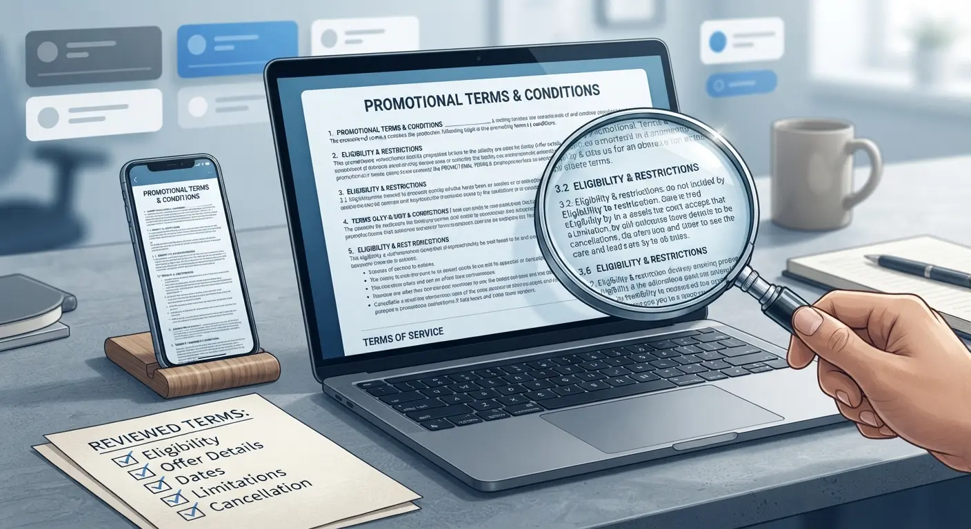 Reading and understanding bonus terms and conditions on digital screens