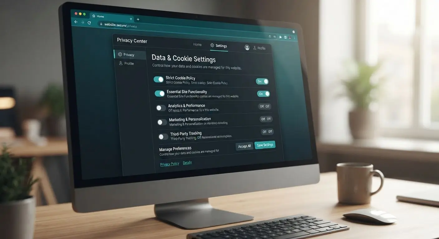 Cookie and privacy settings interface with toggle controls