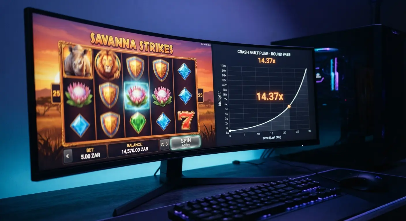 Action-focused slot and crash-style game screen