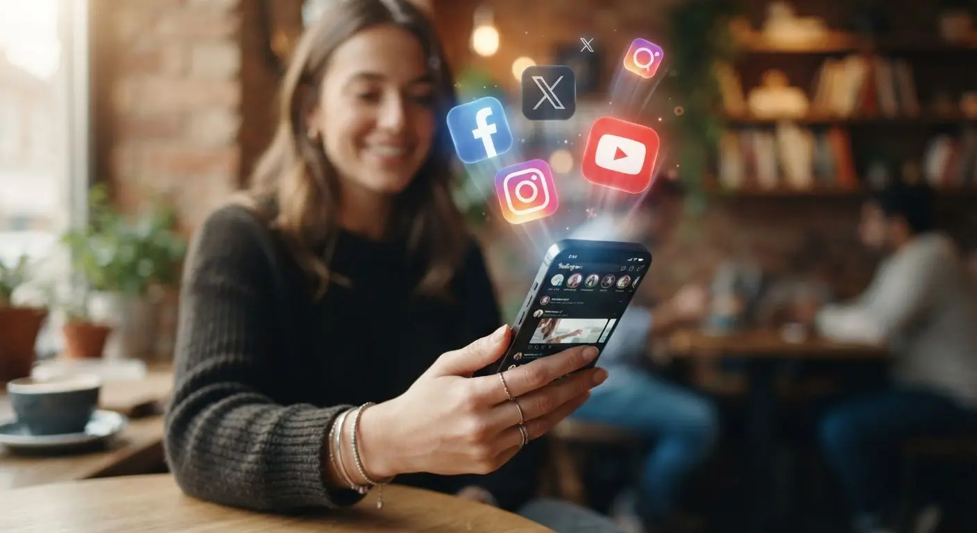 Smartphone with social media icons for mobile updates