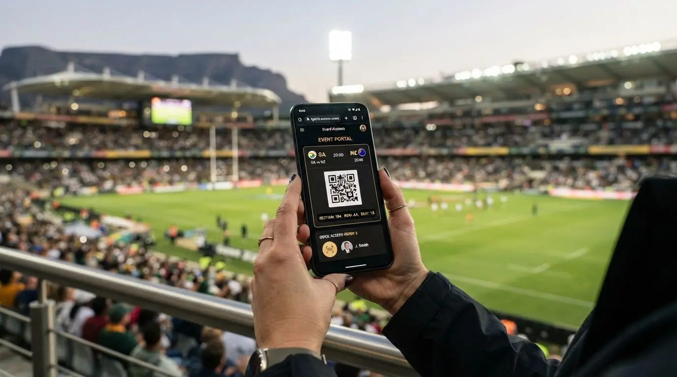 iPhone with mobile BetXchange access against a live sports event background
