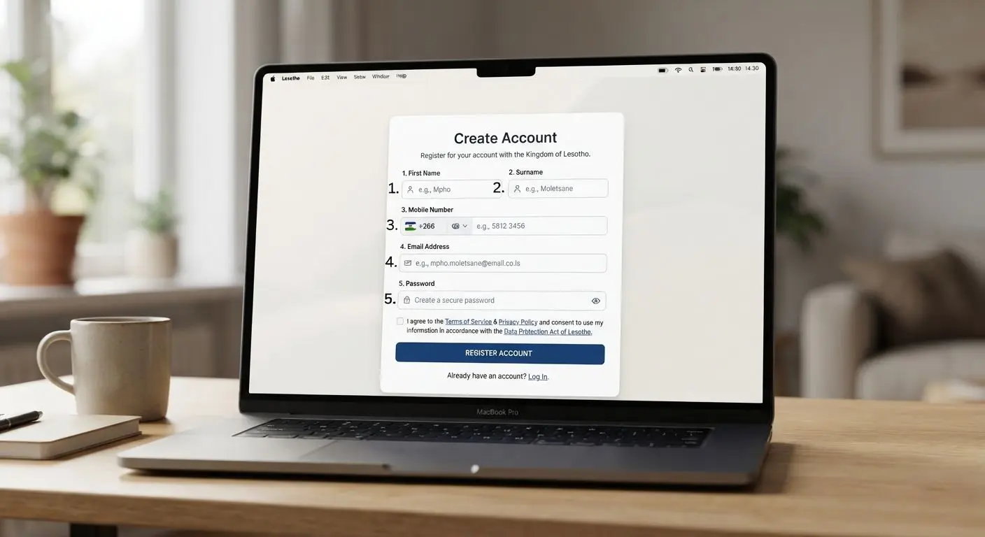 BetX Lesotho registration form with user details and register button
