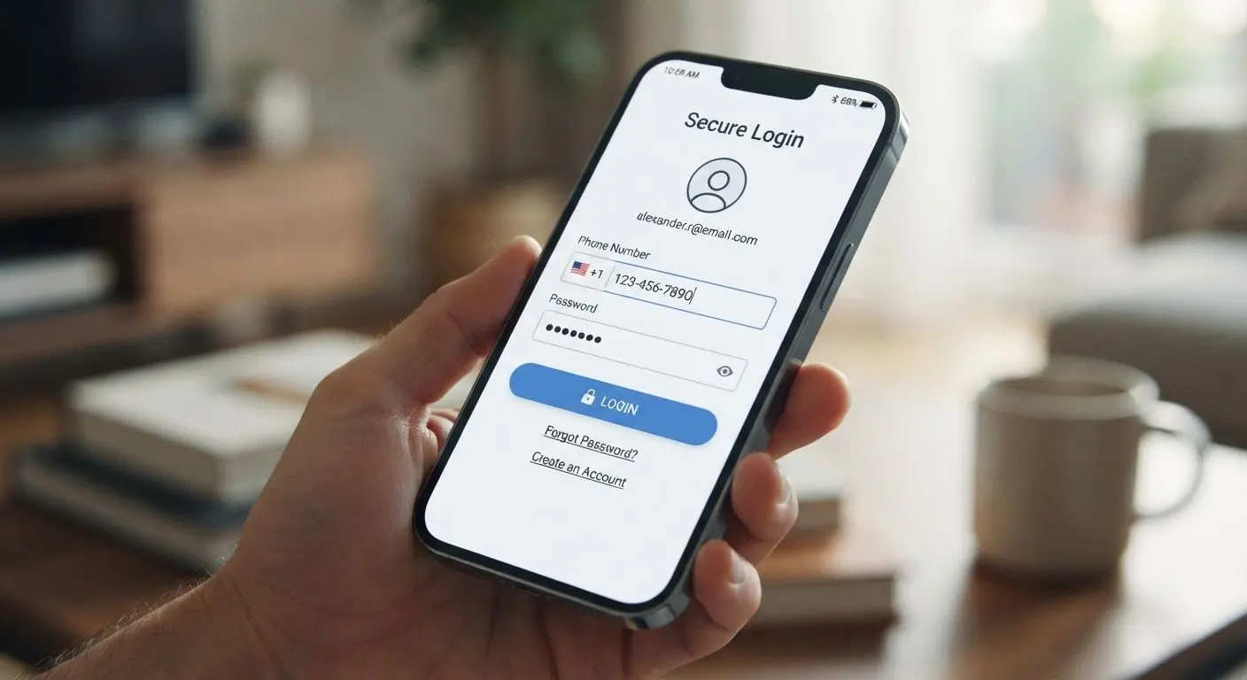 Mobile login screen with number and password fields