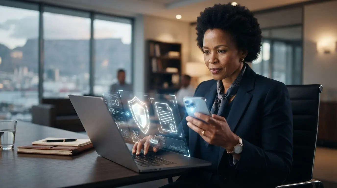User reviewing secure account information on digital devices