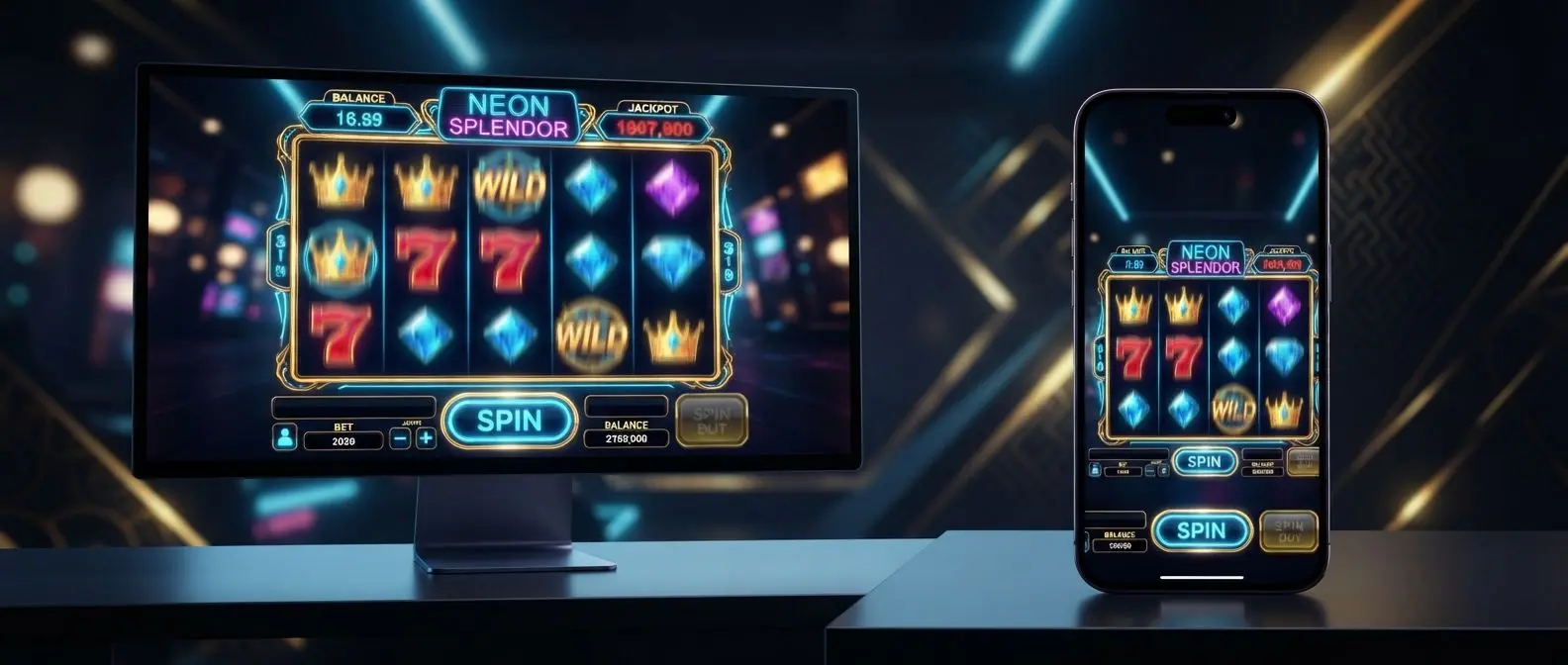 Desktop and mobile slots interface with spinning reels