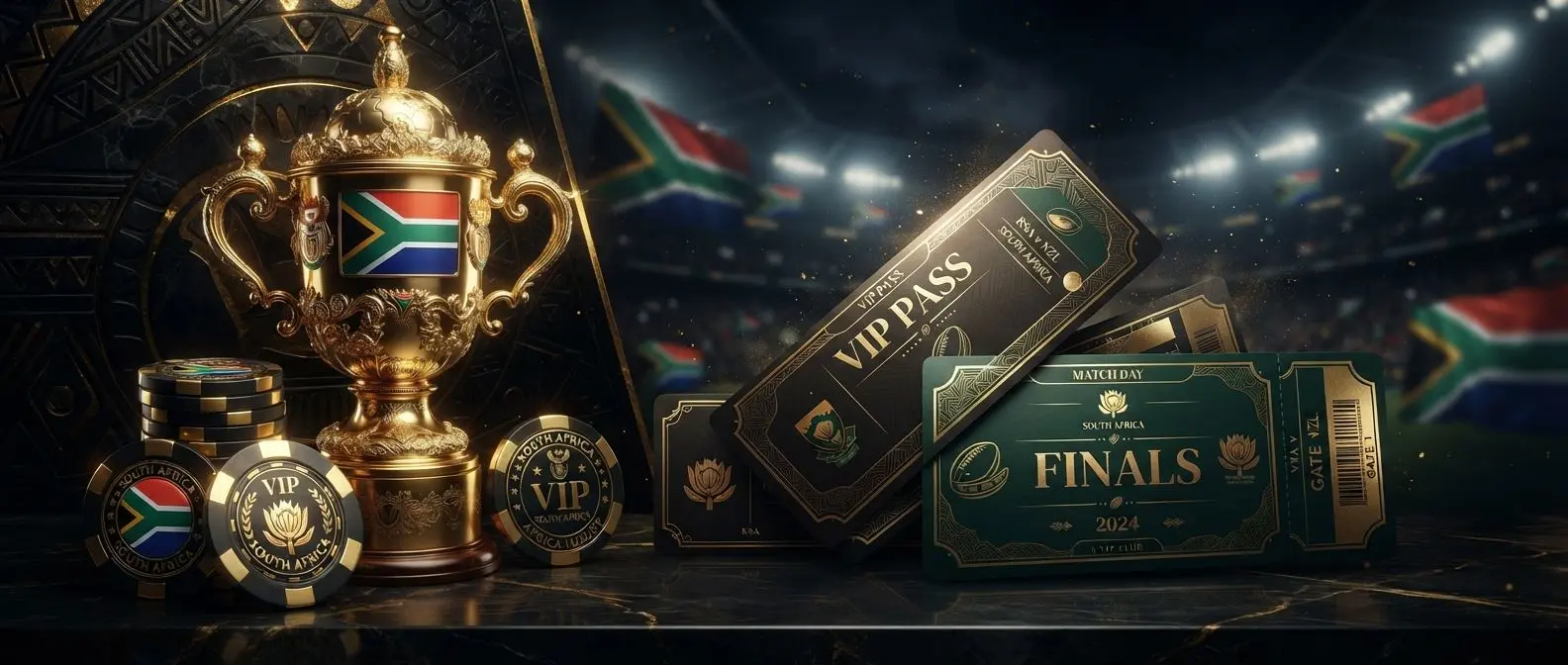 Premium VIP banner with trophy, gold accents and sports-themed elements