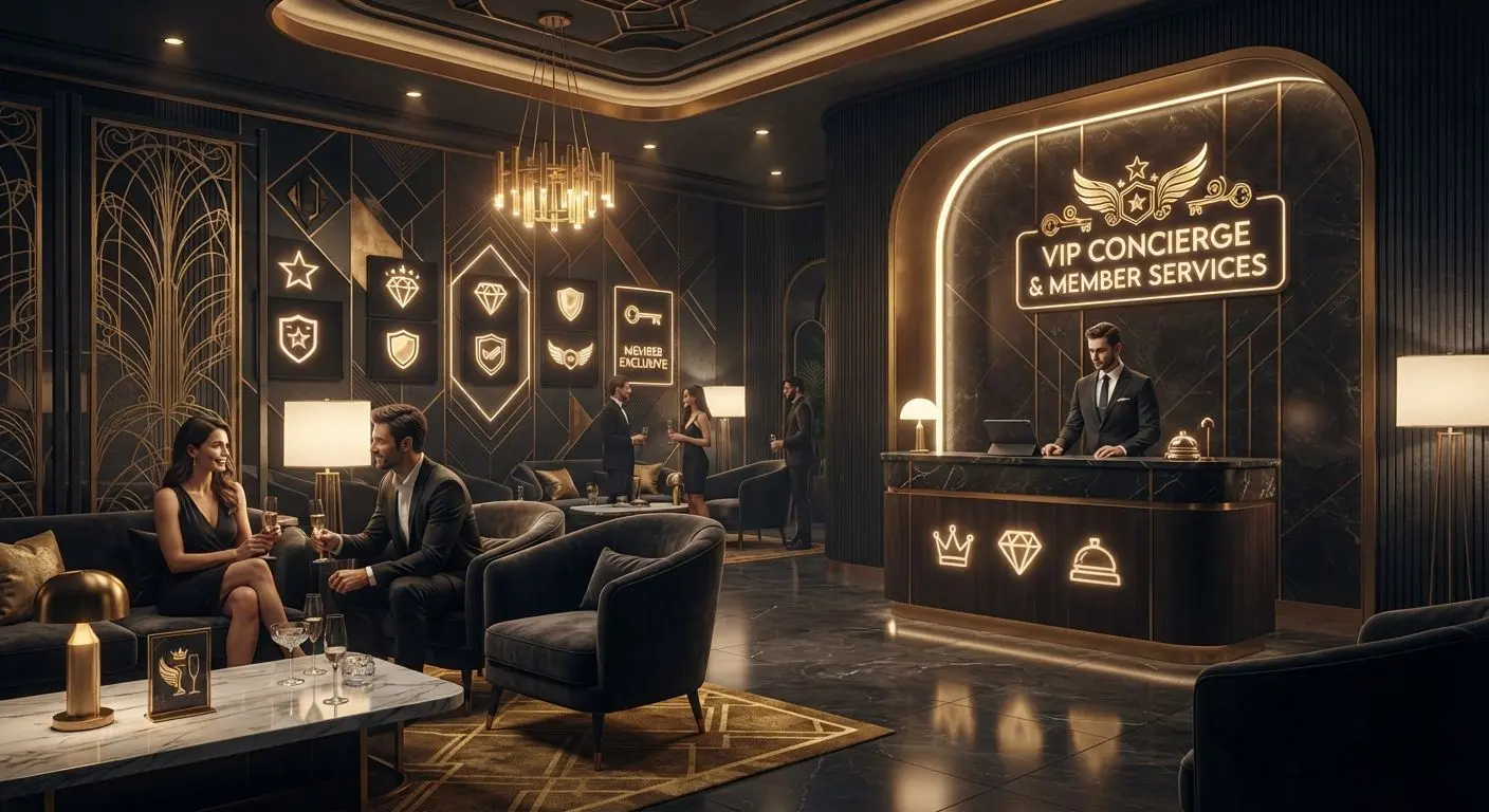 VIP privileges illustration with premium support and exclusive access symbols