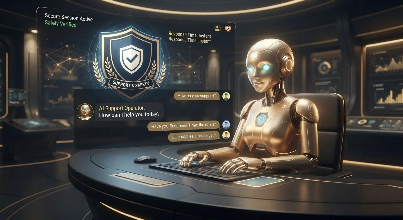 Support and safe betting illustration with shield and chat symbols